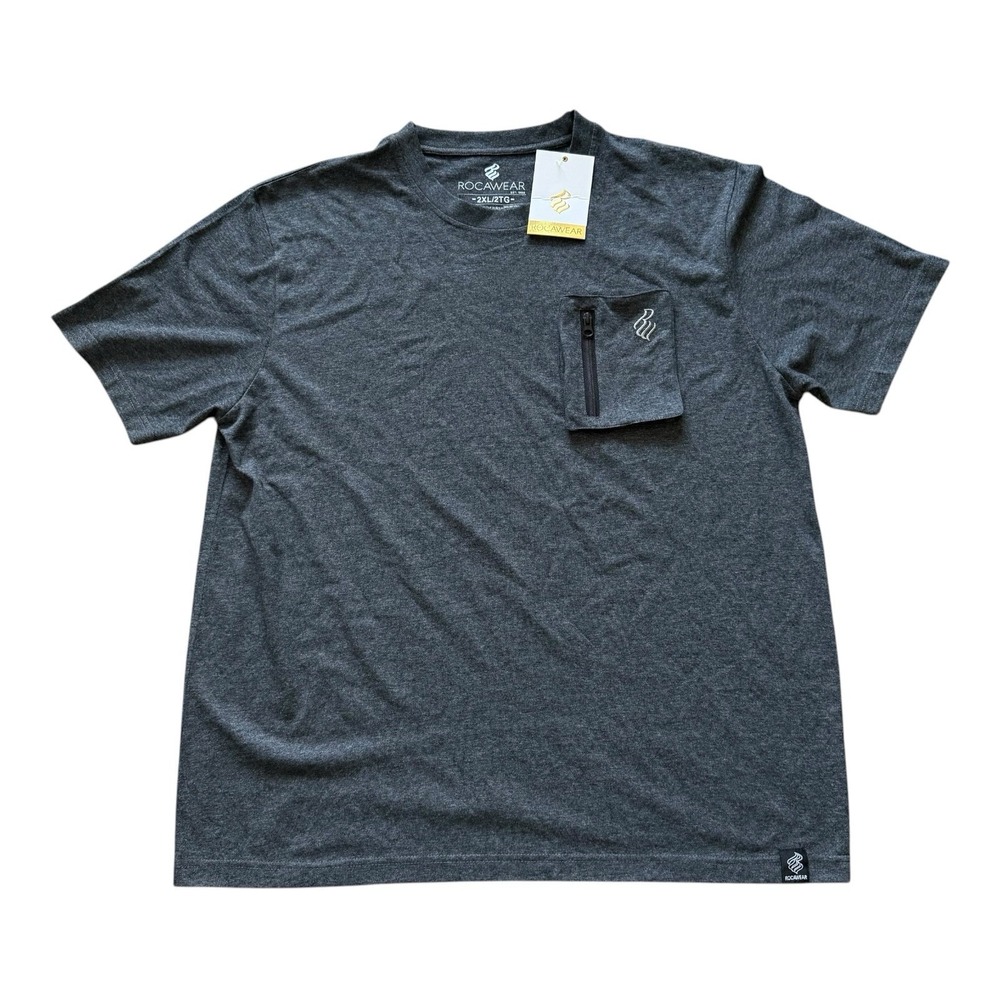 NEW Rocawear Mens 2XL Gray Pocket Tee T Shirt Zip Chest Logo Casual Streetwear